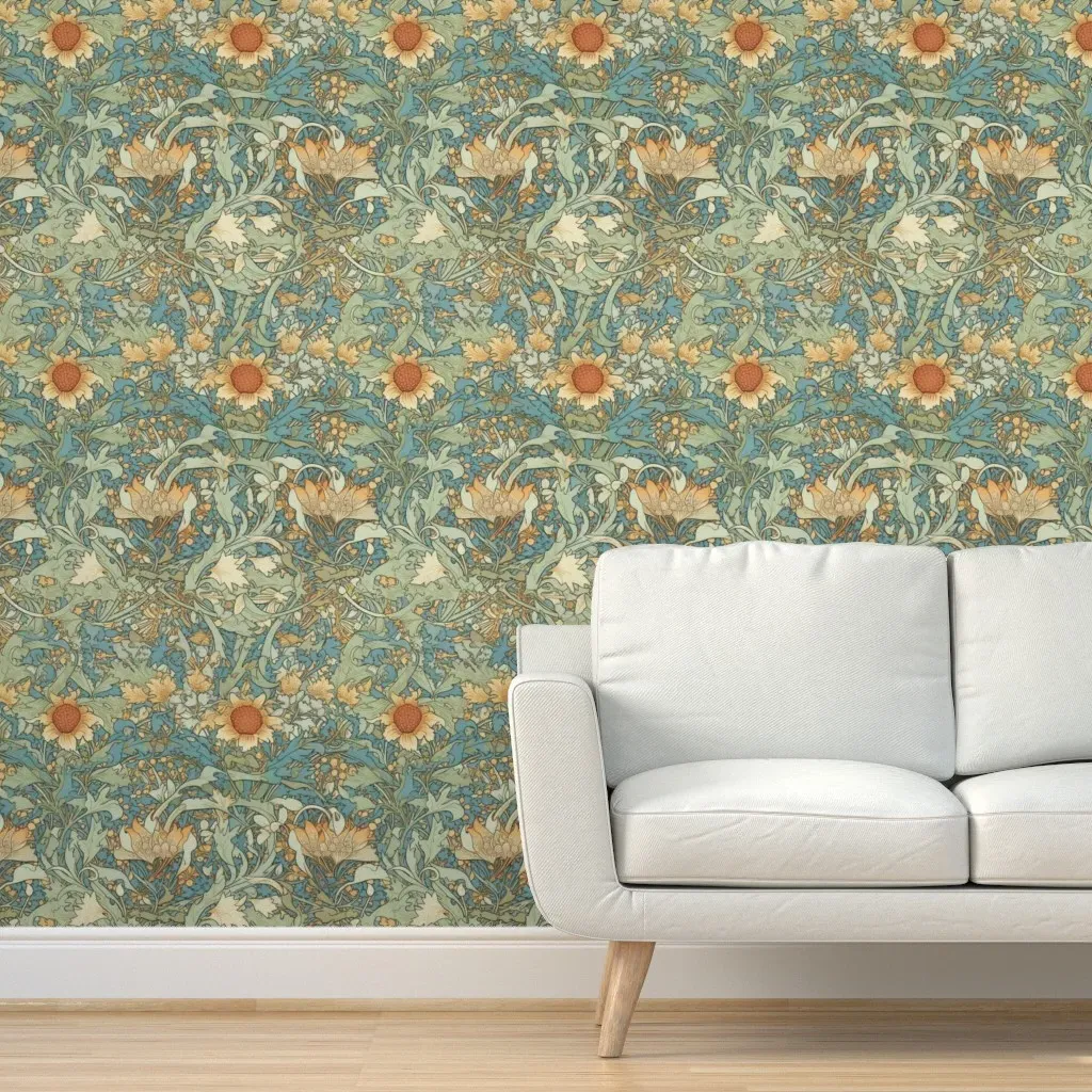 Art Nouveau Flair Peel and Stick Wallpaper - Yellow Gold product