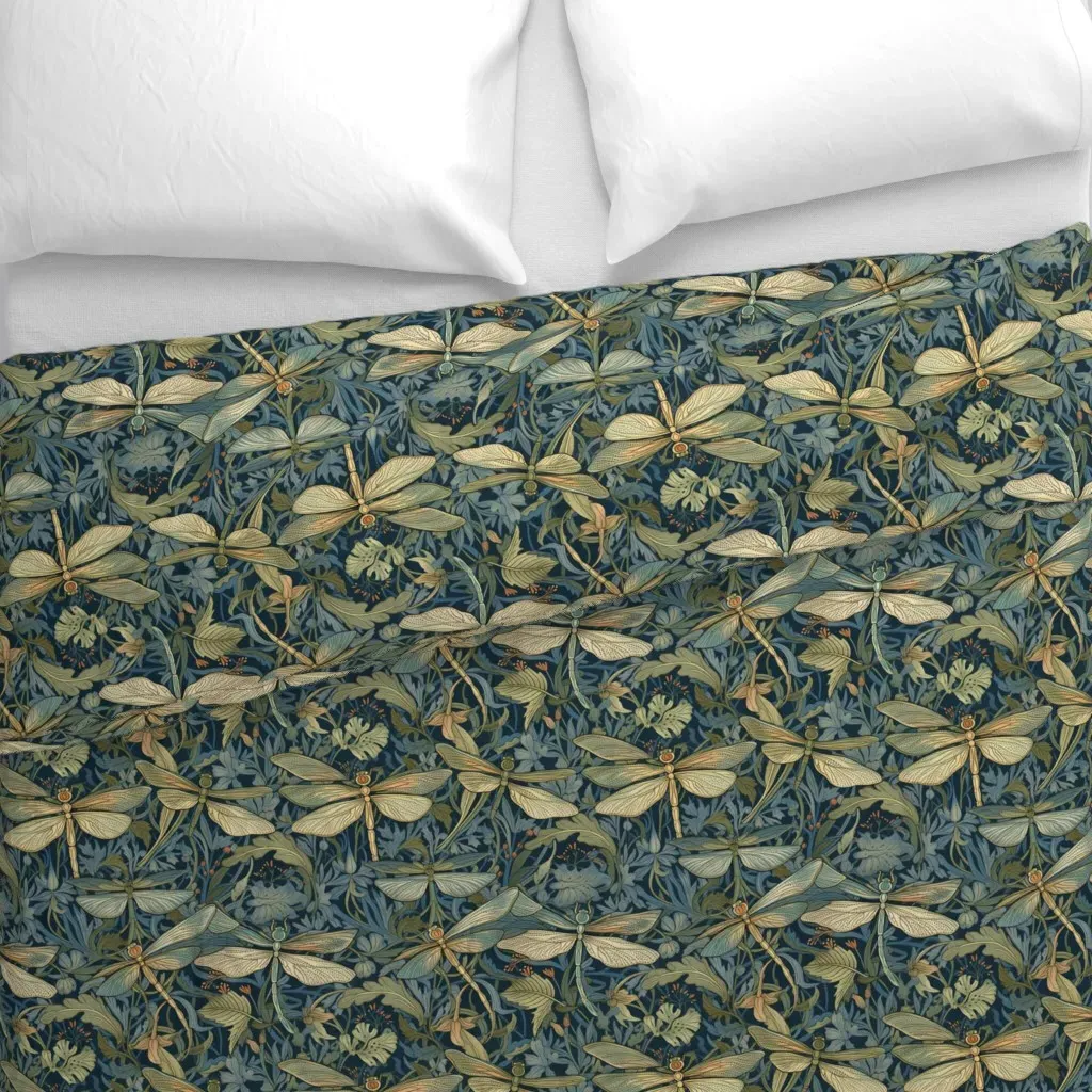 Art Nouveau Flight Of Green Duvet Cover - Teal alternate view
