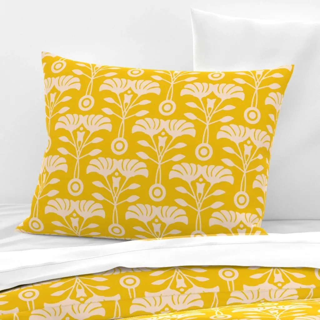 Art Nouveau Floral Botanical Standard Pillow - Yellow, Cotton Sateen product