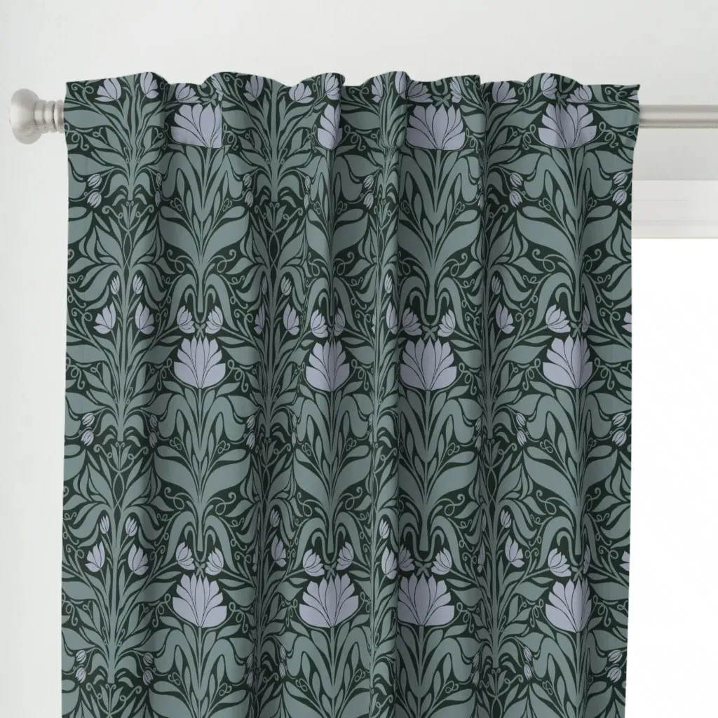 Art Nouveau Floral Curtain Panel - Dusty Teal alternate view