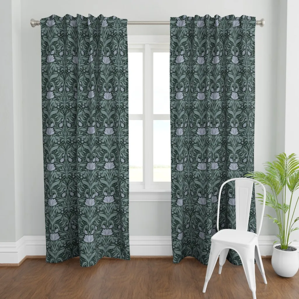 Art Nouveau Floral Curtain Panel - Dusty Teal product