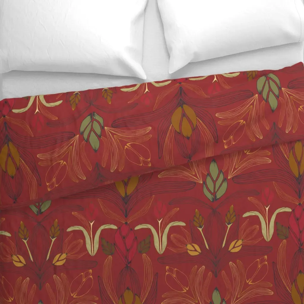 Art Nouveau Floral Duvet Cover - Crimson Red alternate view