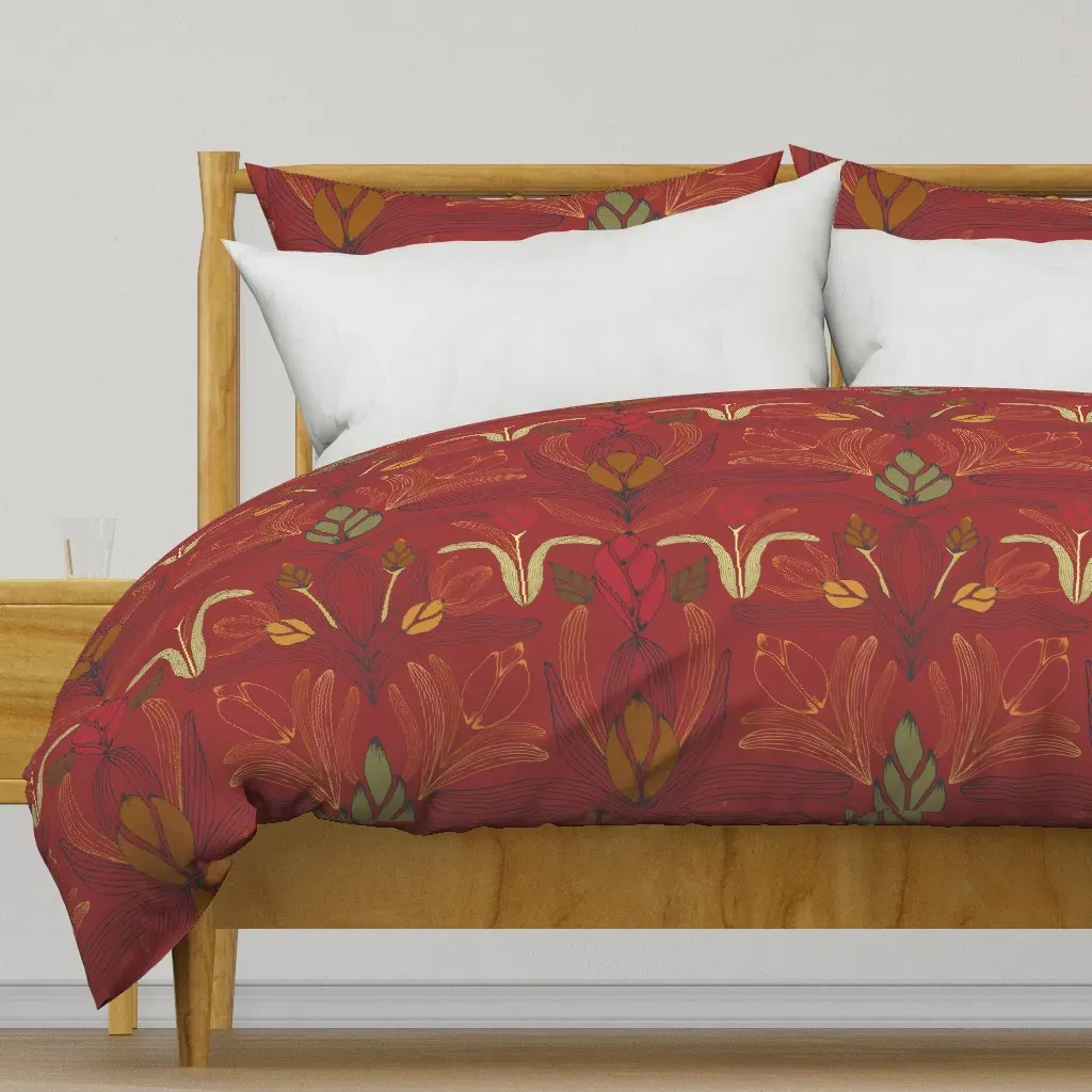 Art Nouveau Floral Duvet Cover - Crimson Red product