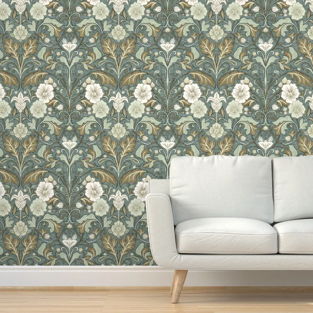 Art Nouveau Floral Peel and Stick Wallpaper - Teal, Green product