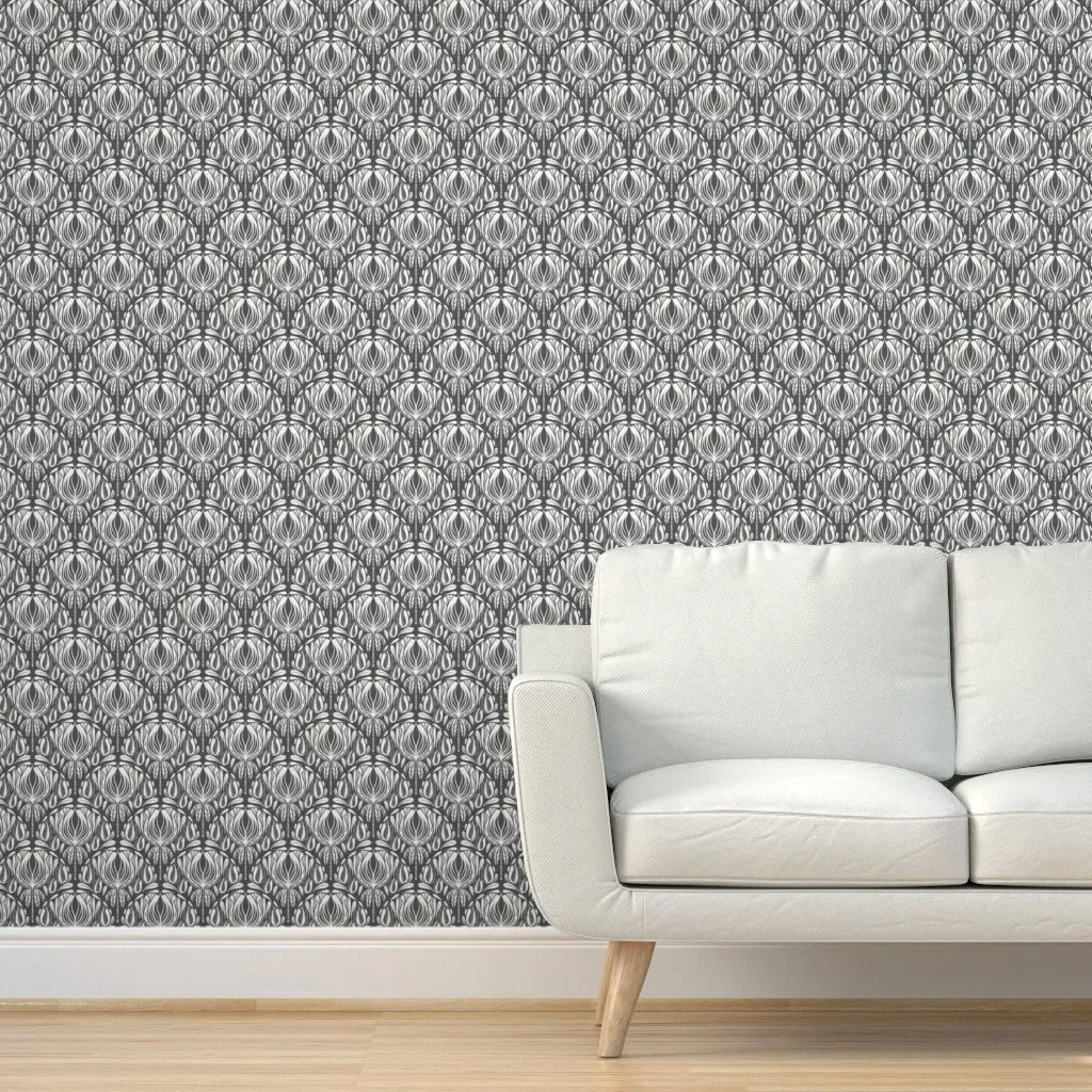 Art Nouveau Floral Scallop Peel and Stick Wallpaper - White product