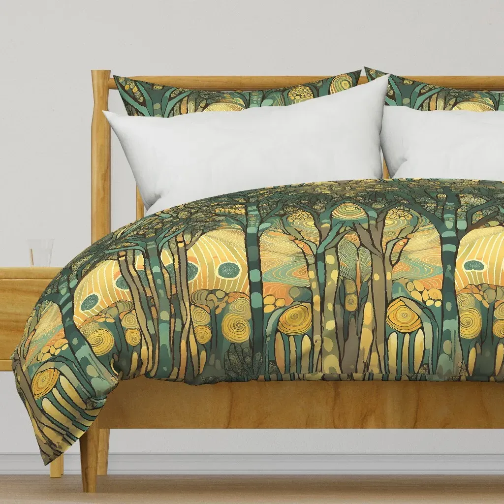 Art Nouveau Forest T172 L Duvet Cover - Green product