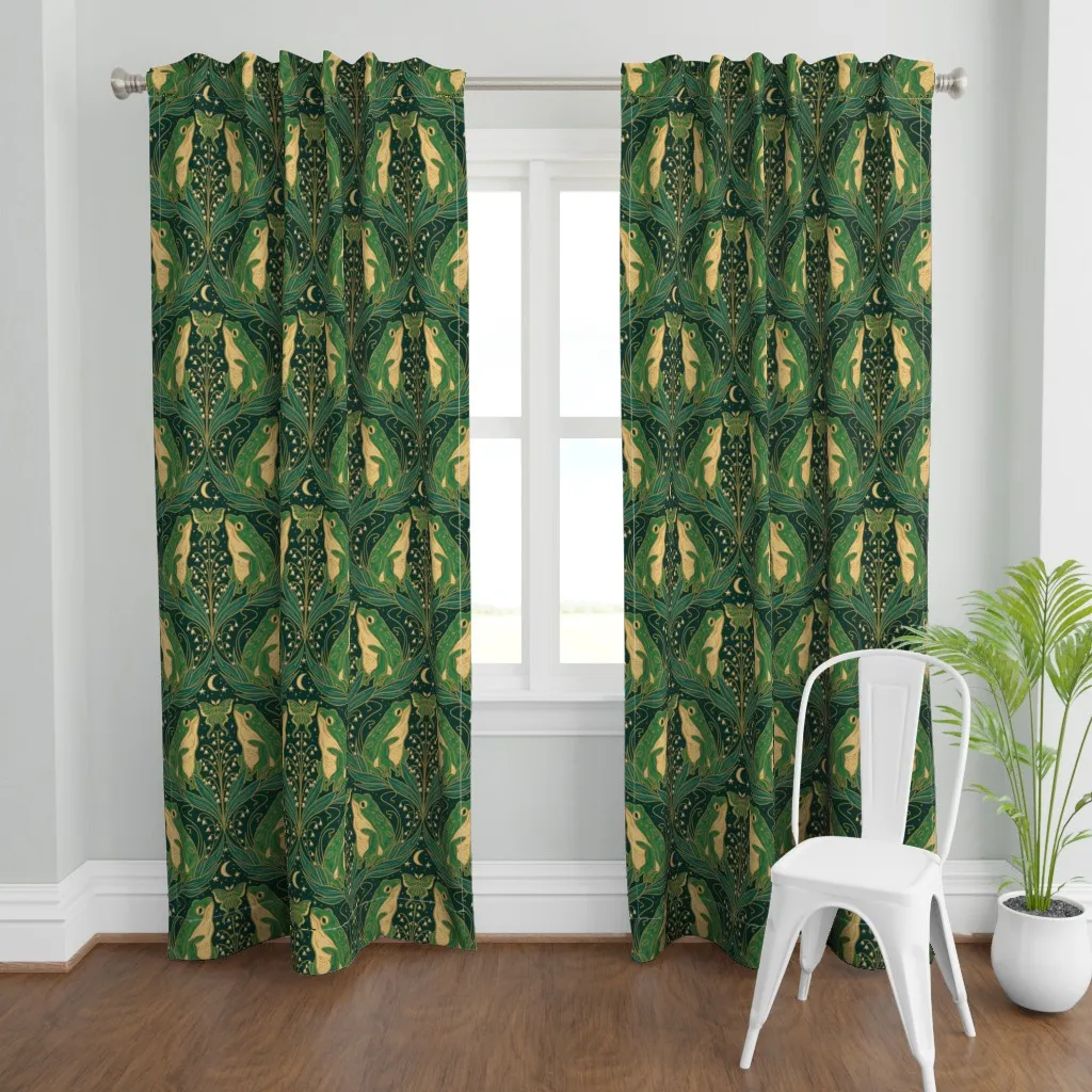 Art Nouveau Frogs Curtain Panel - Green product