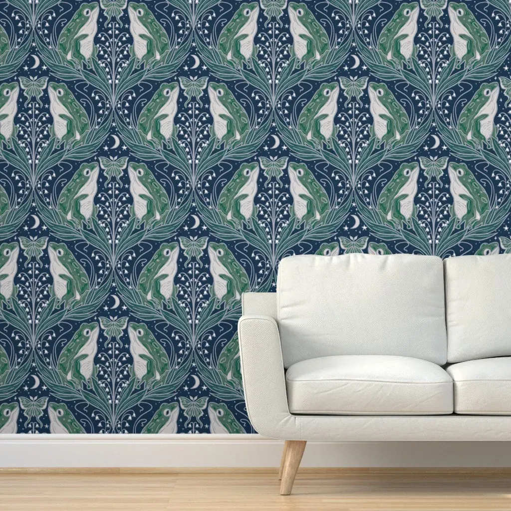 Art Nouveau Frogs Lily Valley Luna Moth Peel & Stick Wallpaper - Green product