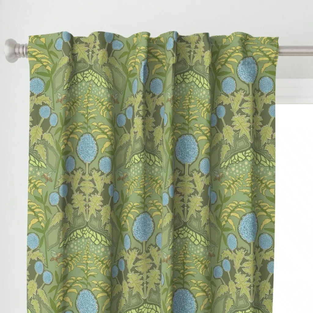Art Nouveau Globe Thistle Curtain Panel - Dusty Blue alternate view