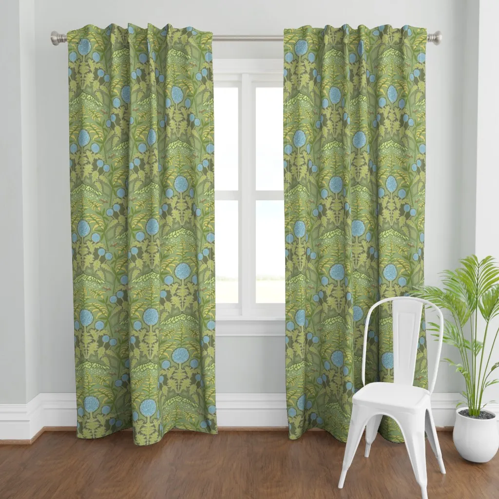 Art Nouveau Globe Thistle Curtain Panel - Dusty Blue product
