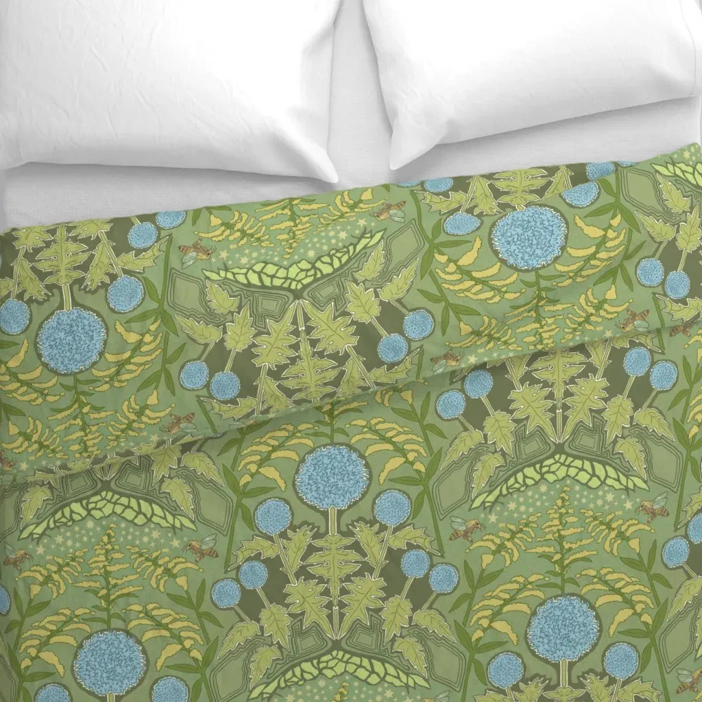Art Nouveau Globe Thistle Duvet Cover - Sage Green alternate view