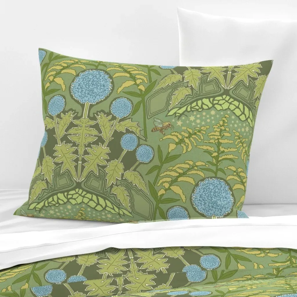 Art Nouveau Globe Thistle Standard Knife Edge Cushion - Sage Green, Cotton Sateen product