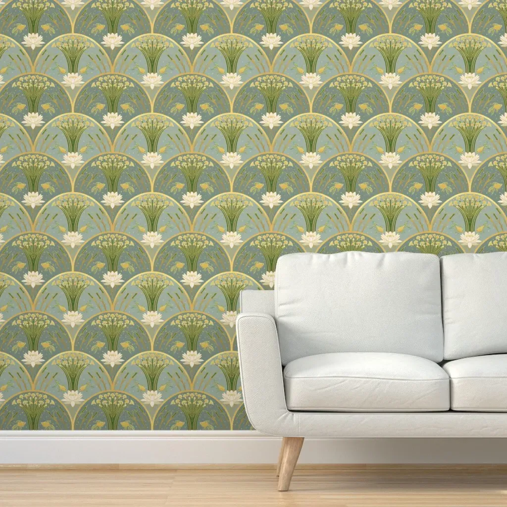 Art Nouveau Goldfish Pond Peel and Stick Wallpaper - Gold product
