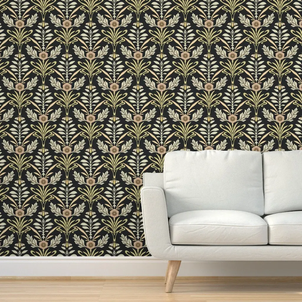 Art Nouveau Honey Bee and Flower Peel and Stick Wallpaper - Black product
