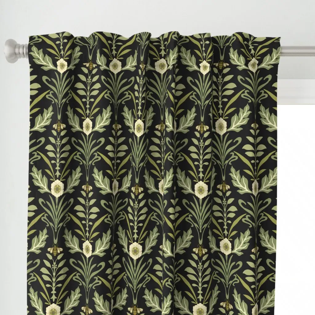 Art Nouveau Large Curtain Panel - Olive Green alternate view