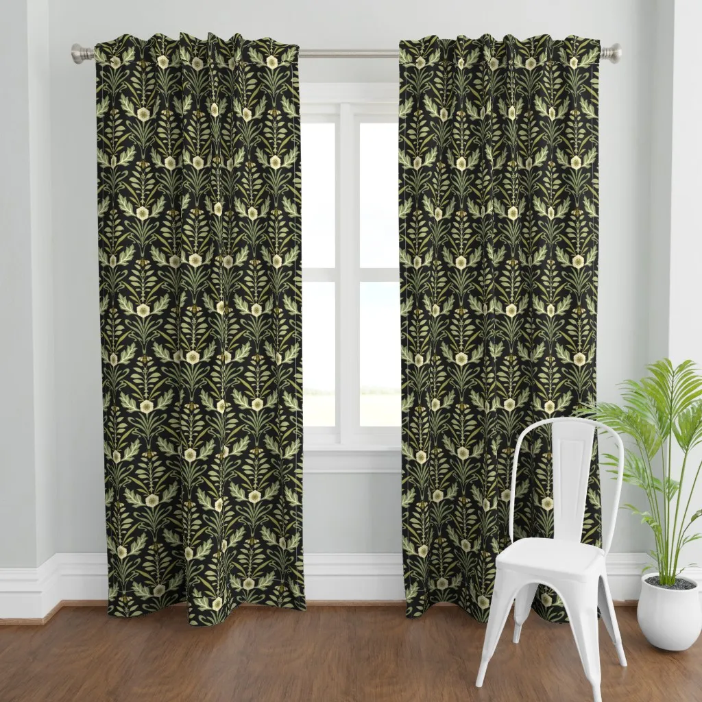 Art Nouveau Large Curtain Panel - Olive Green product