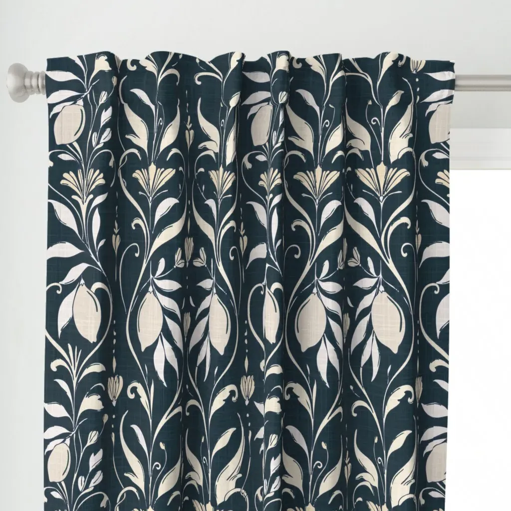 Art Nouveau Lemon Curtain Panel - Cream alternate view