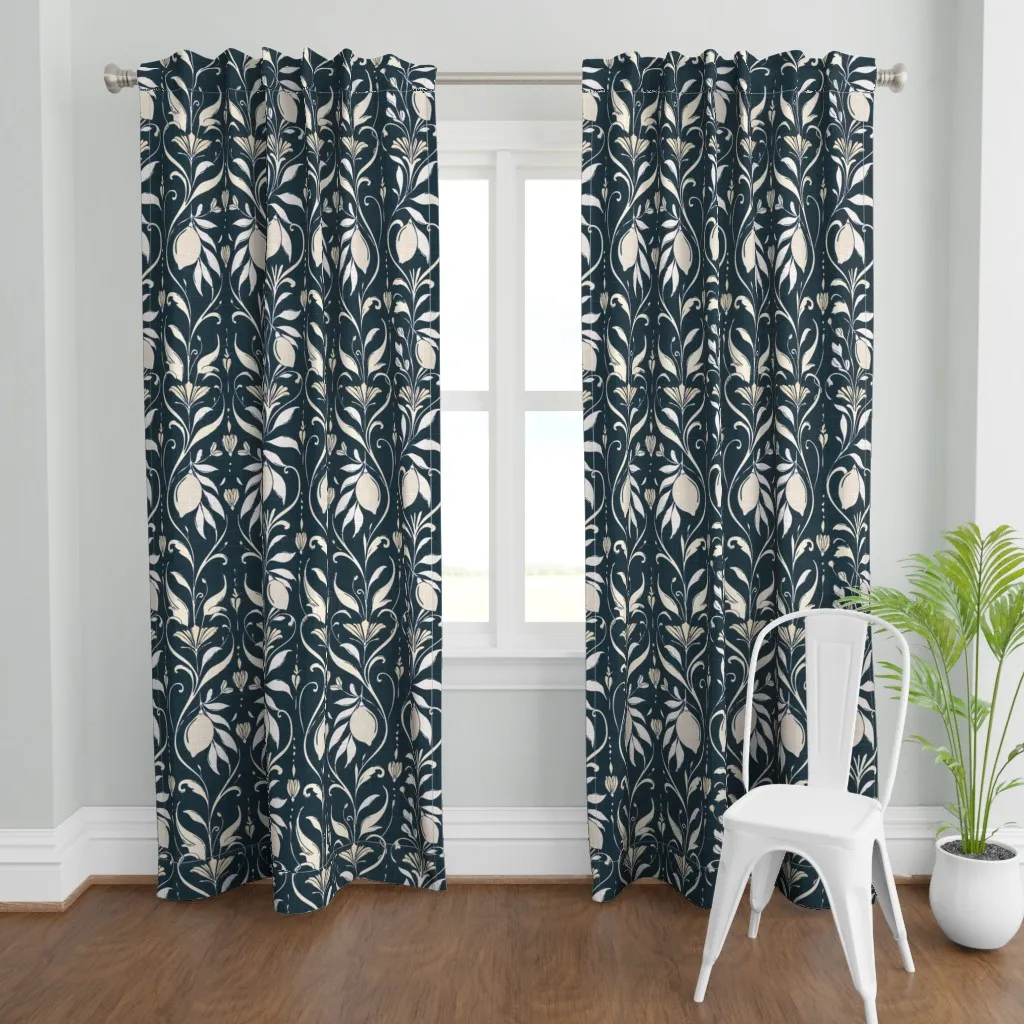 Art Nouveau Lemon Curtain Panel - Cream product