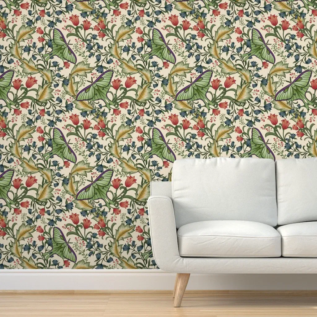 Art Nouveau Luna Moth Peel and Stick Wallpaper - Beige product