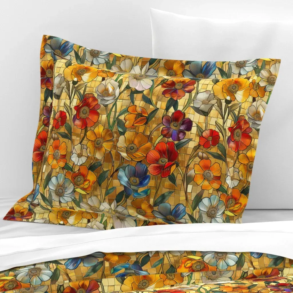 Art Nouveau On Gold Standard Flanged Cushion Cover - Red, Cotton product
