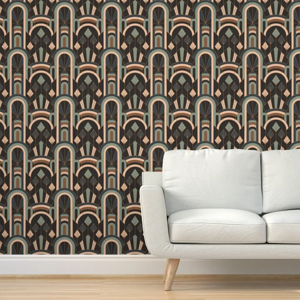Art Nouveau Peel and Stick Wallpaper - Dark Teal product