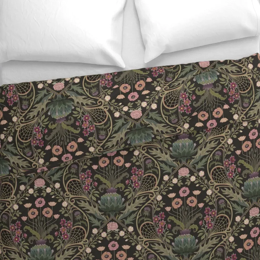 Art Nouveau Poppies Damask Duvet Cover - Muted Pink alternate view