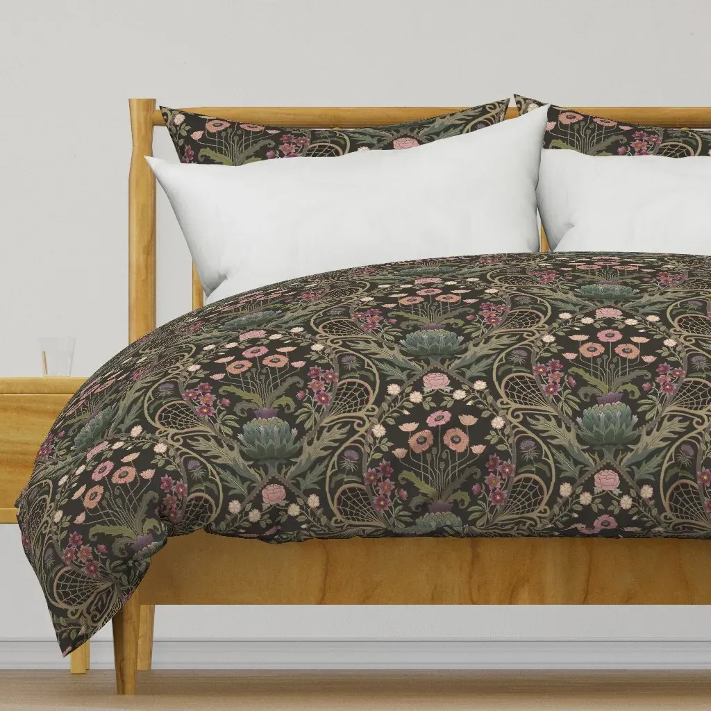 Art Nouveau Poppies Damask Duvet Cover - Muted Pink product