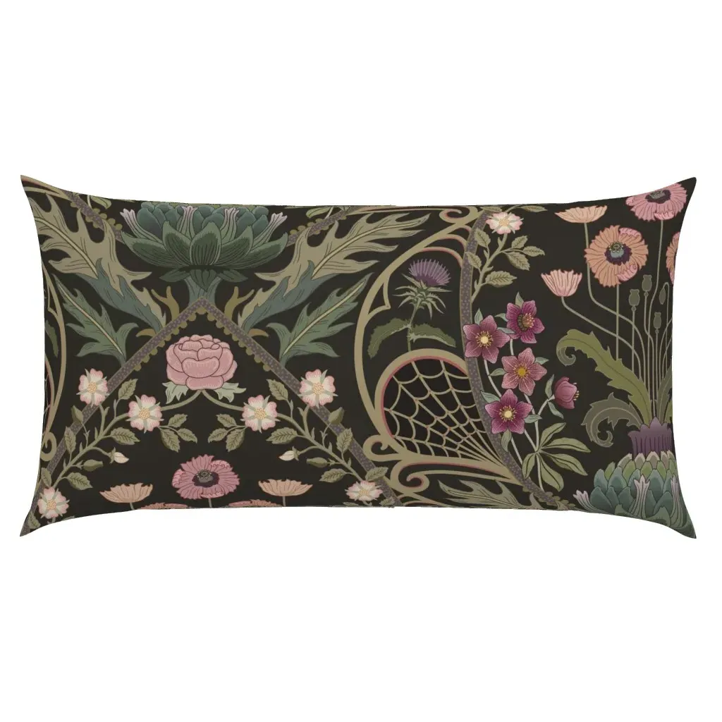 Art Nouveau Poppies Damask Jumbo King Pillow Sham - Dark Green product