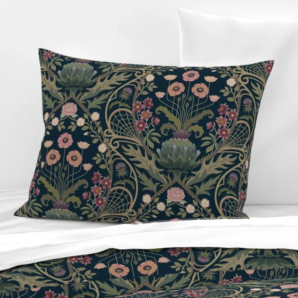 Art Nouveau Poppies Damask Standard Knife Edge Cushion - Dusty Rose, Cotton Sateen product
