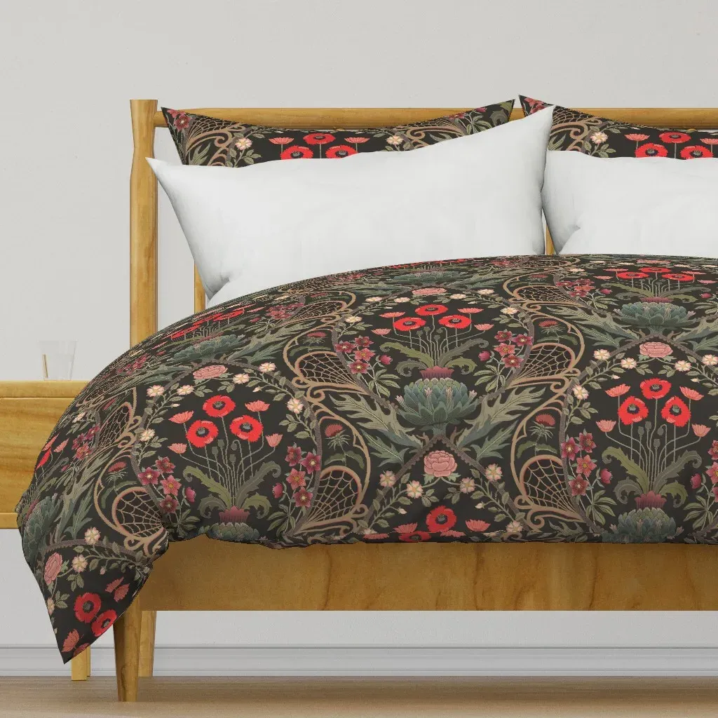 Art Nouveau Poppies Hellebore Duvet Cover - Red product