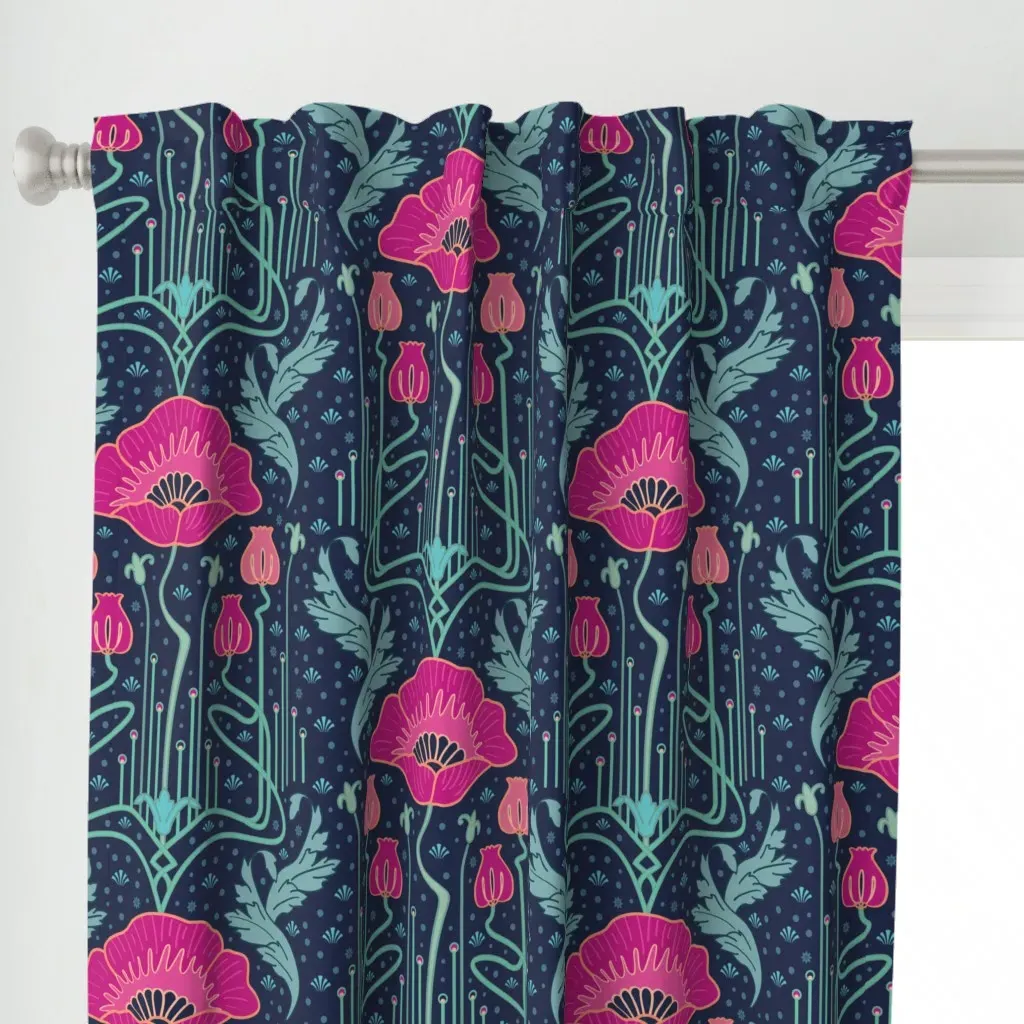 Art Nouveau Poppy Curtain Panel - Pink alternate view