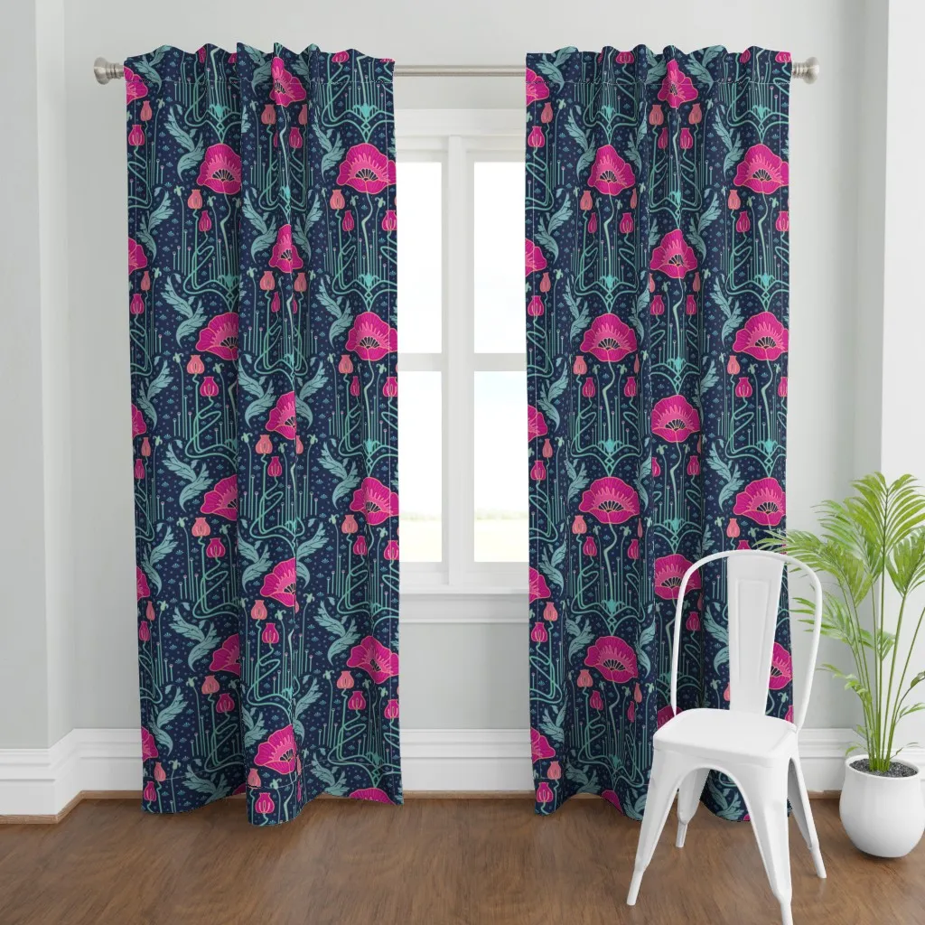 Art Nouveau Poppy Curtain Panel - Pink product