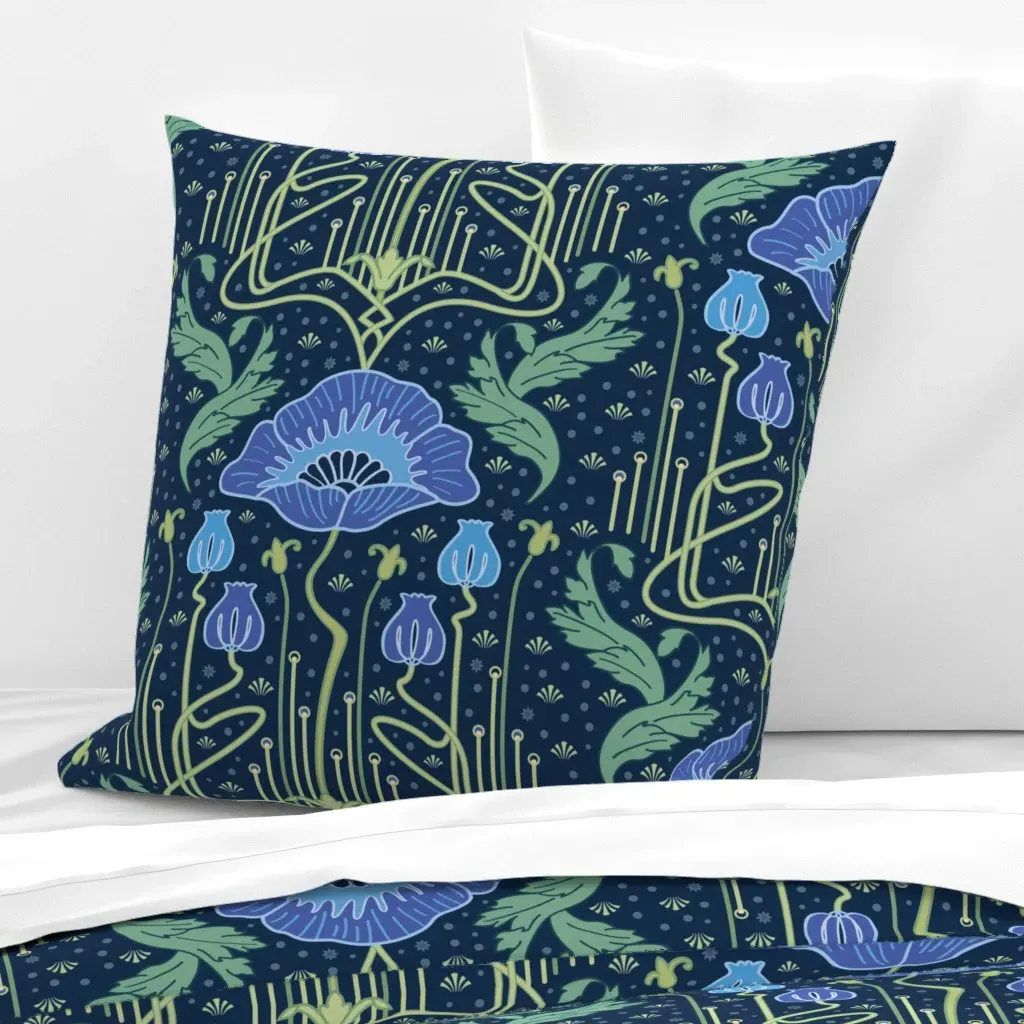 Art Nouveau Poppy Euro Pillow Sham - Blue product