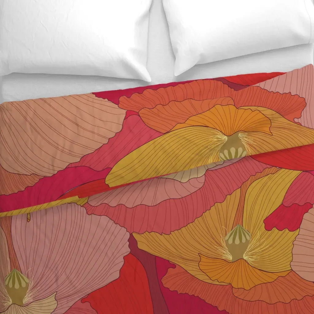 Art Nouveau Poppy Field L-Shaped Duvet Cover - Red alternate view