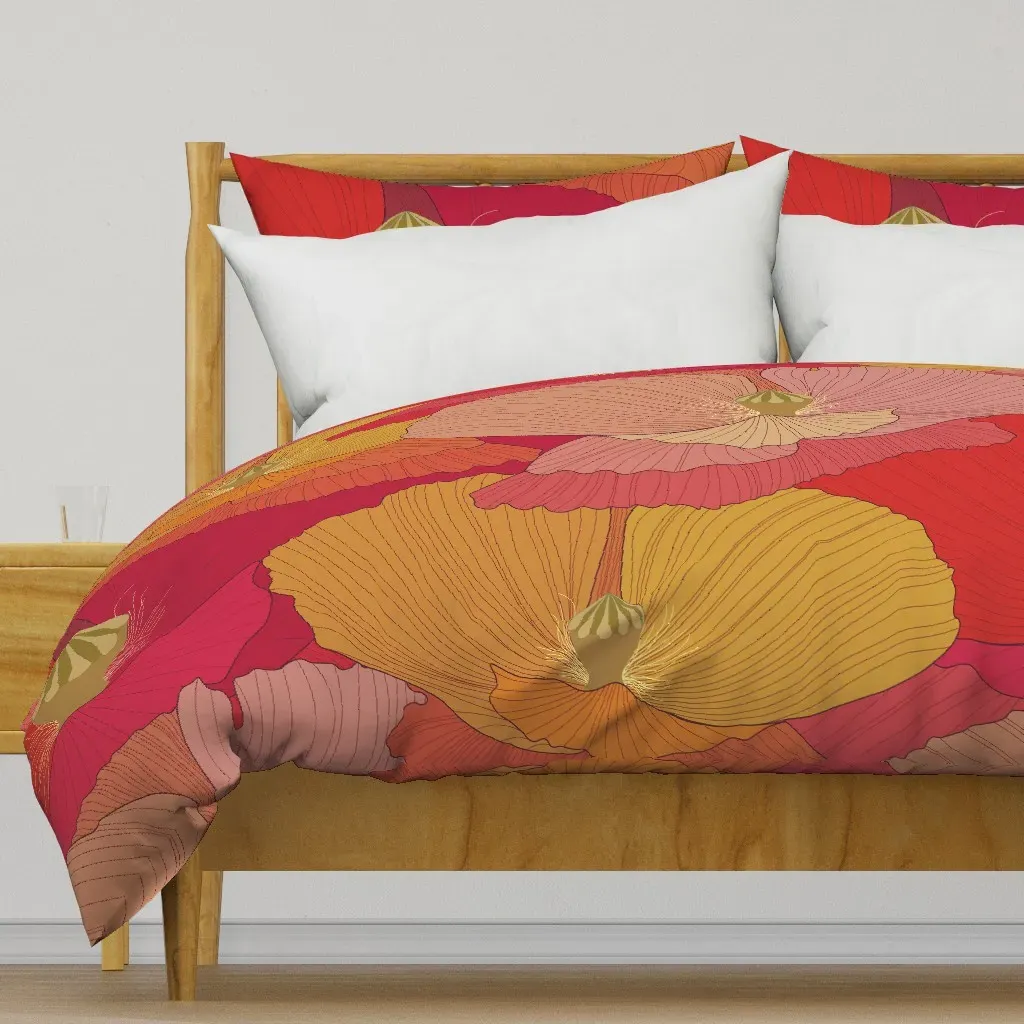 Art Nouveau Poppy Field L-Shaped Duvet Cover - Red product