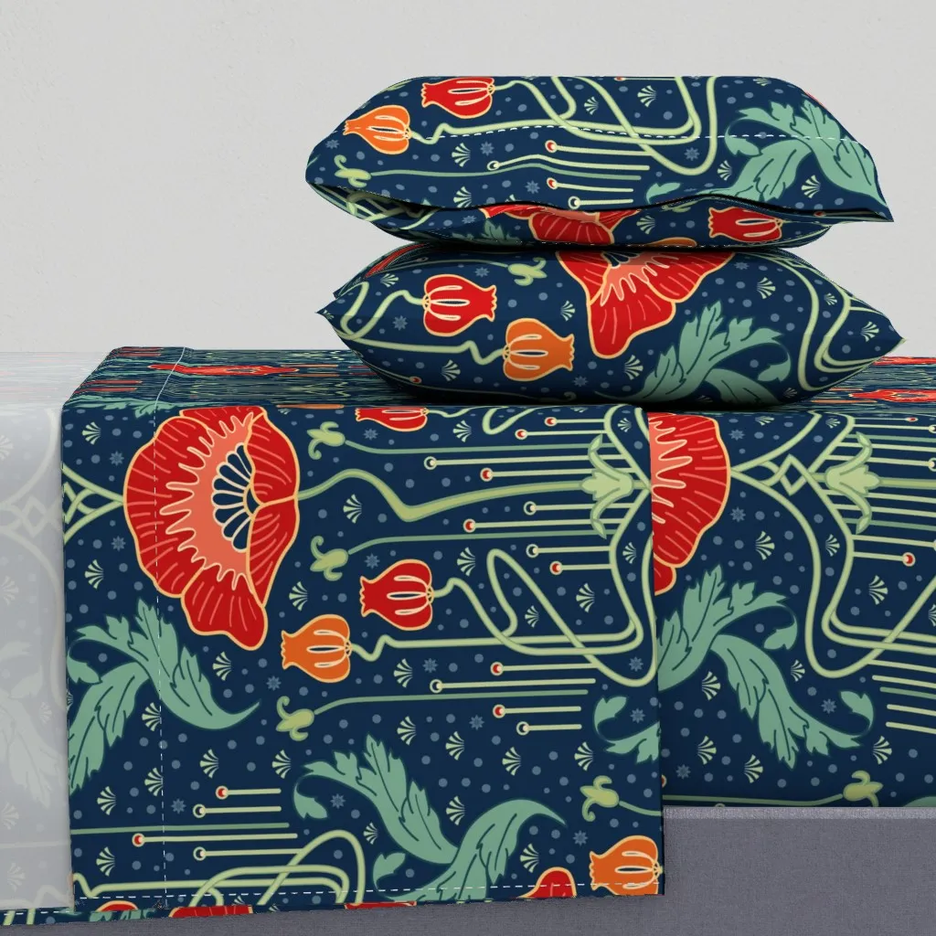 Art Nouveau Poppy Queen Sheet Set - Red product