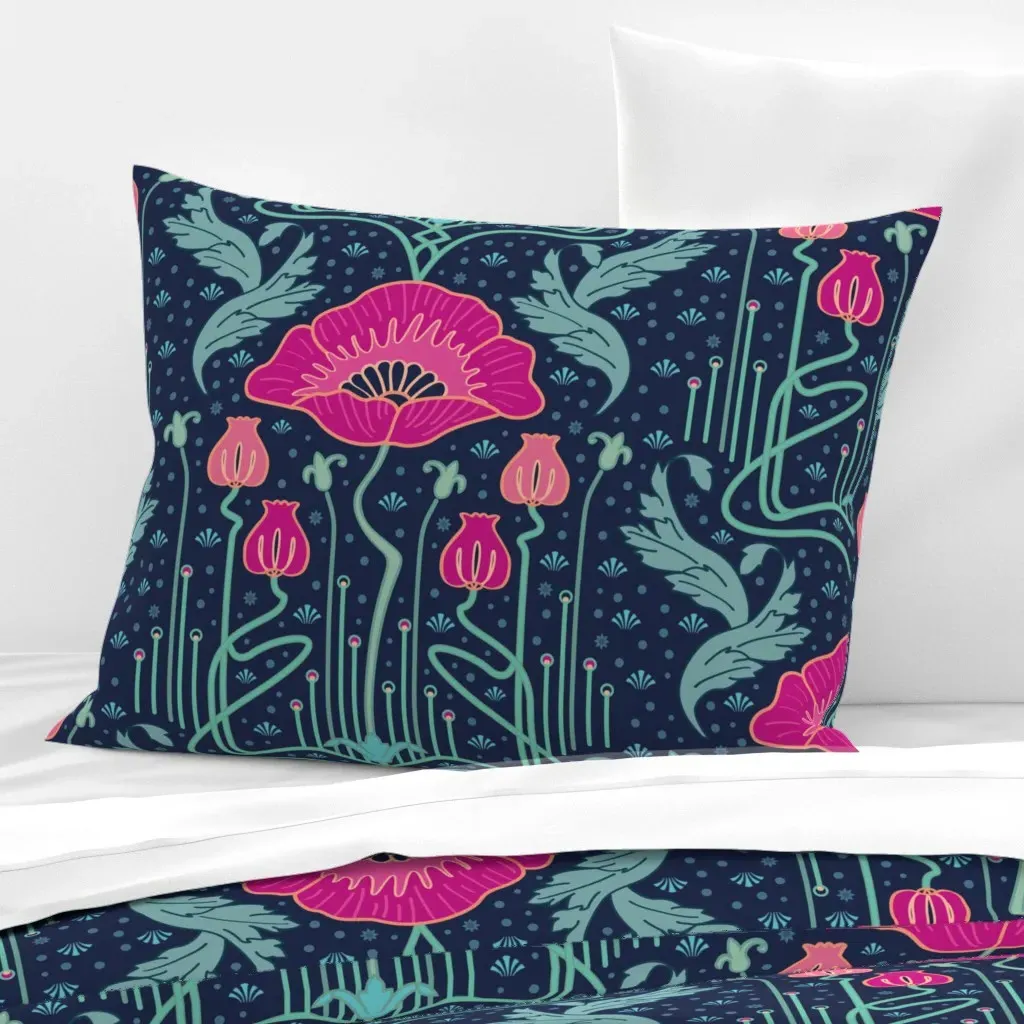 Art Nouveau Poppy Standard Knife Edge Cushion Cover - Pink, Cotton Sateen product