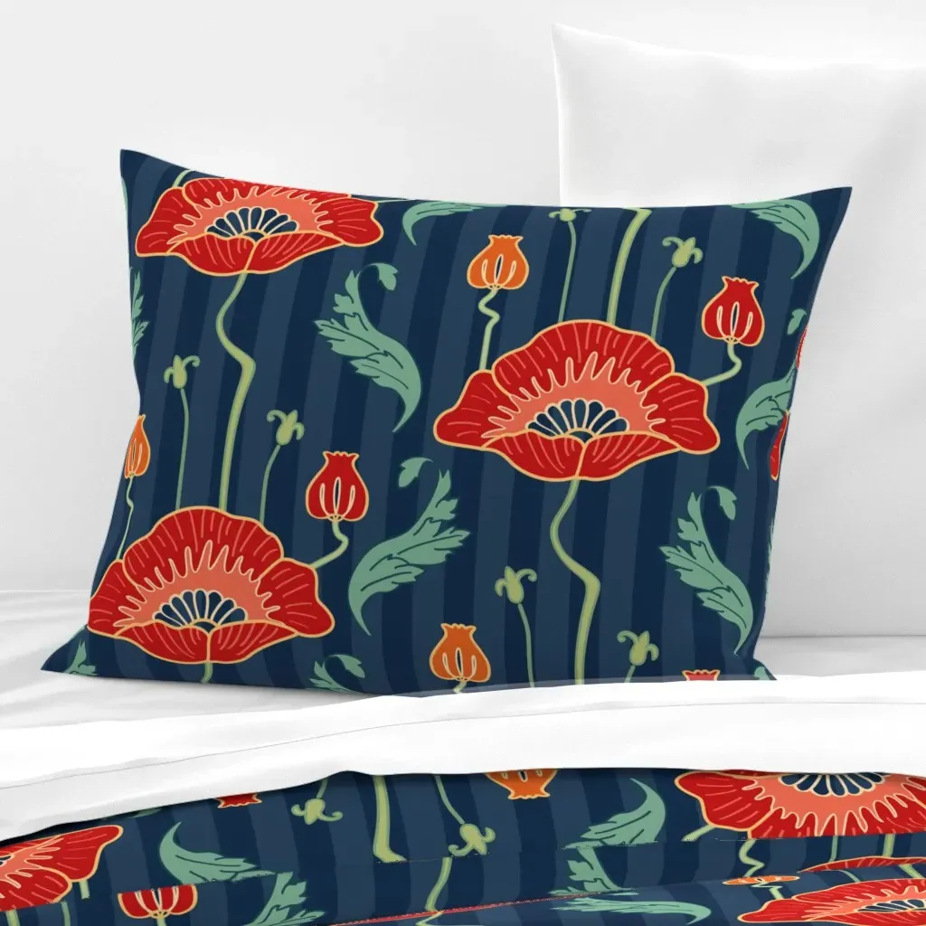 Art Nouveau Poppy Standard Knife Edge Cushion - Red, Cotton Sateen product