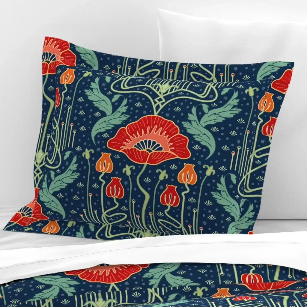 Art Nouveau Poppy Standard Pillow Sham - Red, Cotton Sateen product