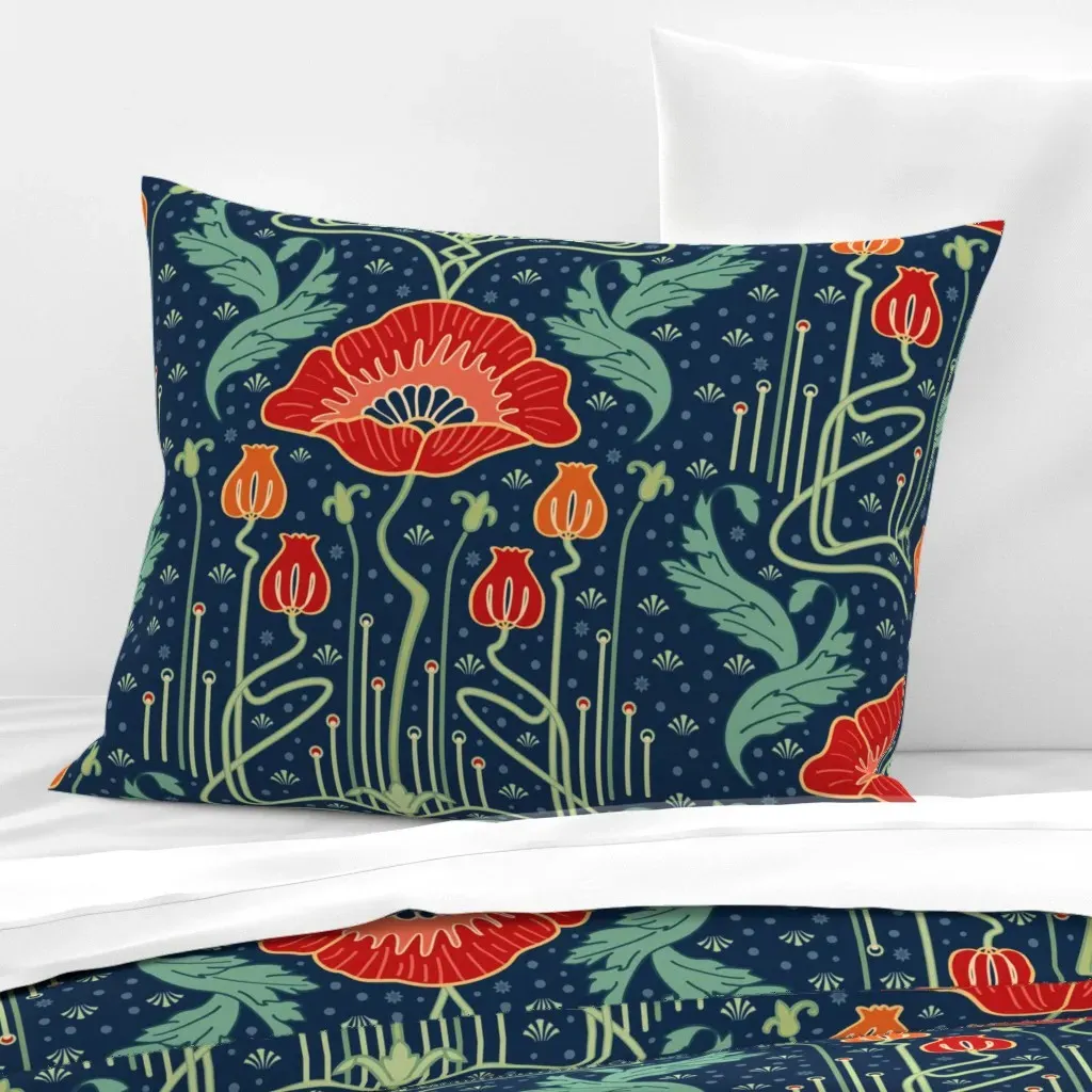 Art Nouveau Poppy Wallpaper - Red, Cotton Sateen product