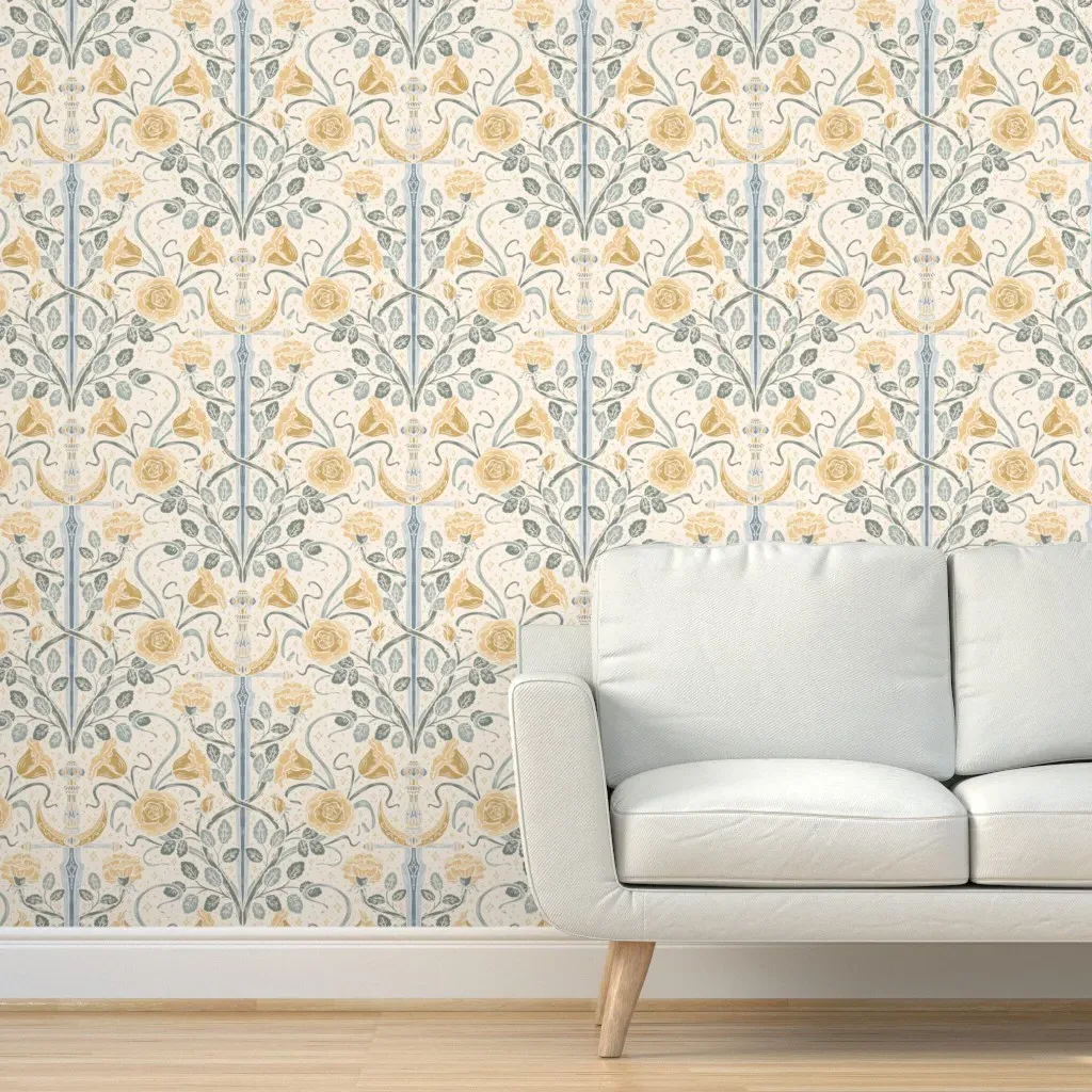 Art Nouveau Romantic Fantasy Sword Garden Peel and Stick Wallpaper - Gold product