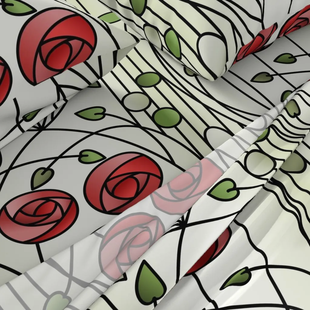 Art Nouveau Roses Stained Glass Queen Sheet Set - Red alternate view