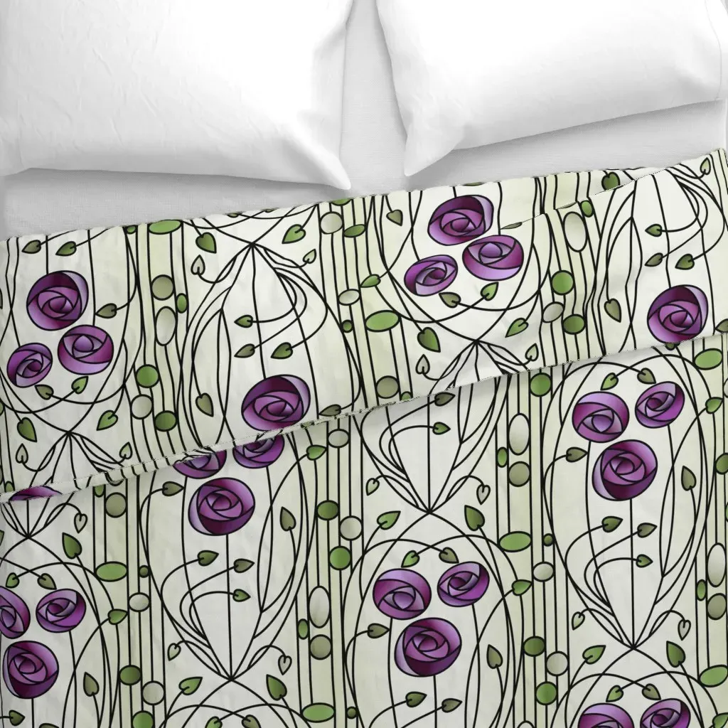 Art Nouveau Roses Stained Large Duvet Cover - Purple alternate view