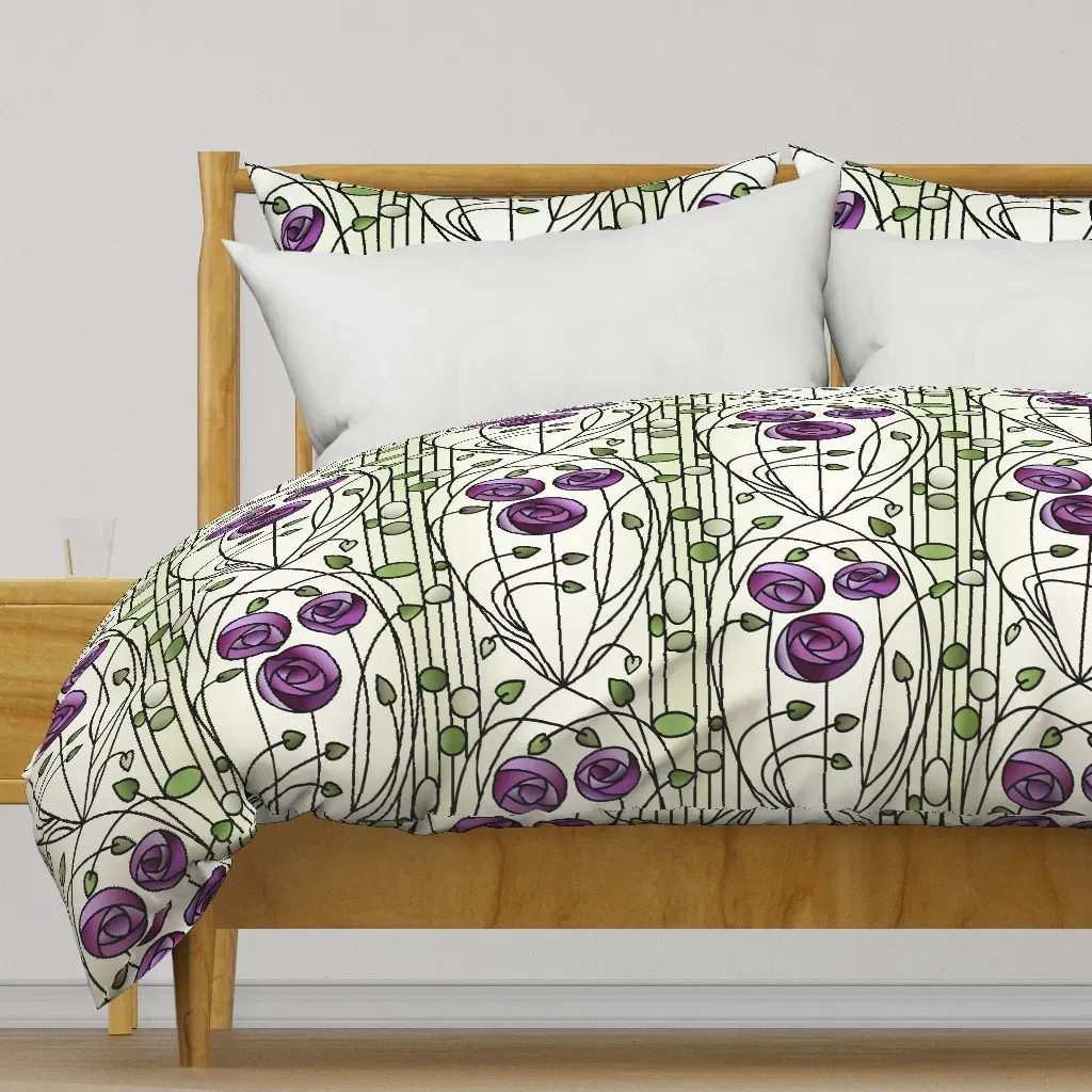 Art Nouveau Roses Stained Large Duvet Cover - Purple product