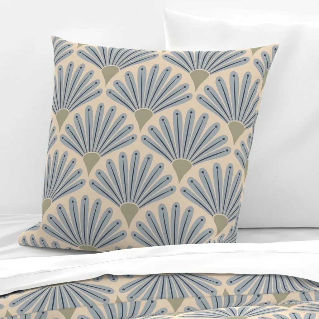Art Nouveau Scallop Floral Euro Pillow Sham - Dusty Blue product