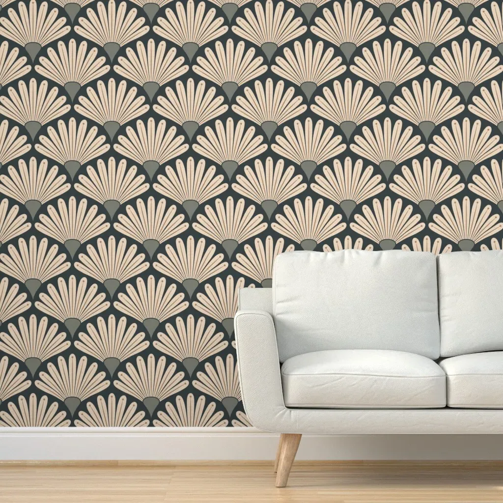 Art Nouveau Scallop Floral Peel and Stick Wallpaper - Beige product