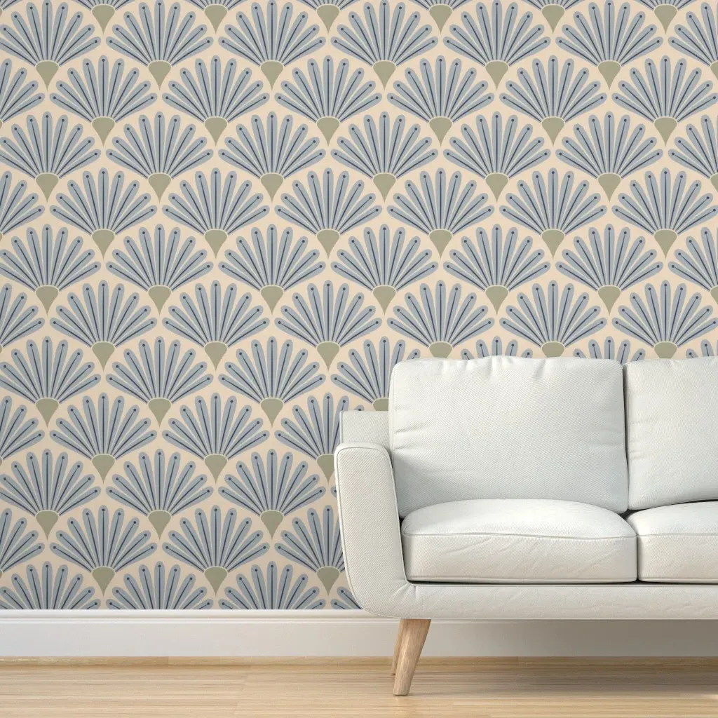 Art Nouveau Scallop Floral Peel and Stick Wallpaper - Dusty Blue product