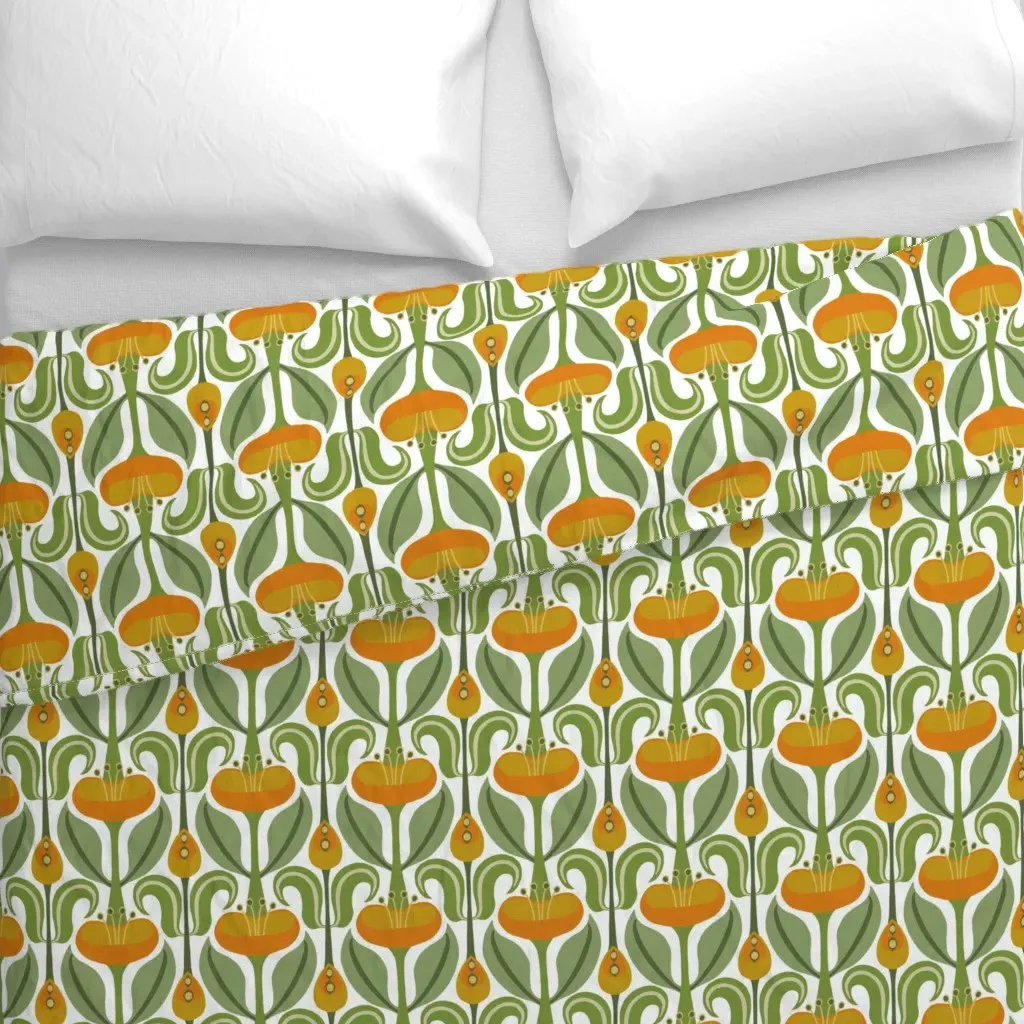 Art Nouveau Stylized Tulips Duvet Cover - Orange alternate view