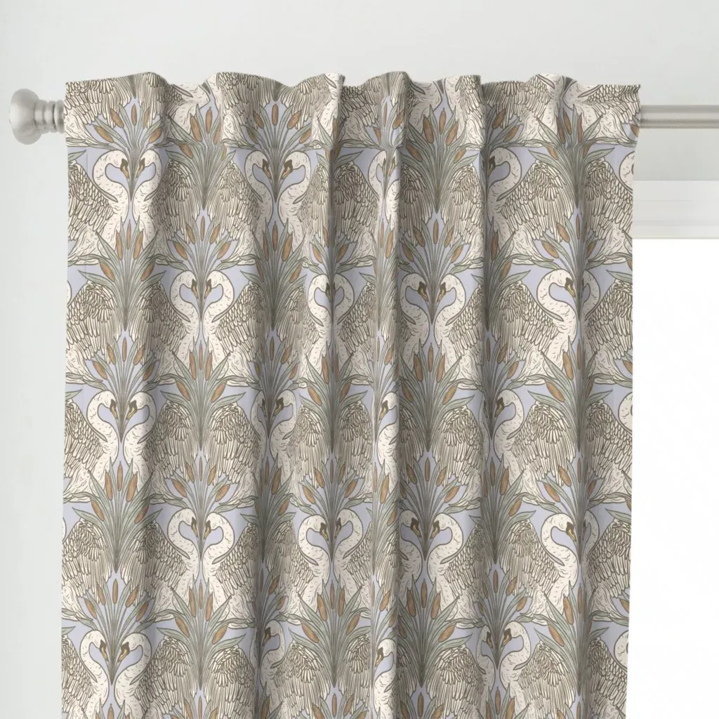 Art Nouveau Swans Cattail Curtain Panel - Off-White alternate view