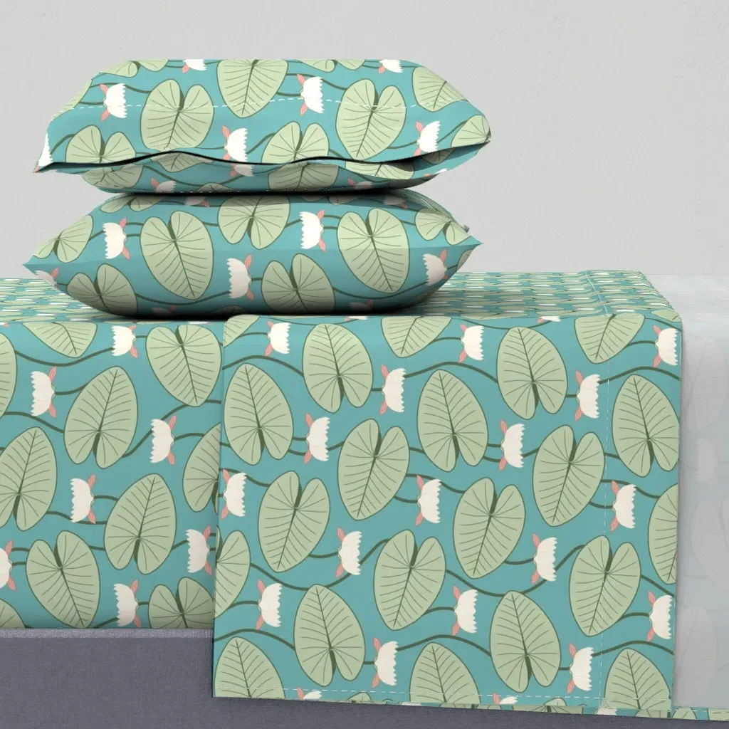 Art Nouveau Water Lily King Size Sheet Set - Light Green product